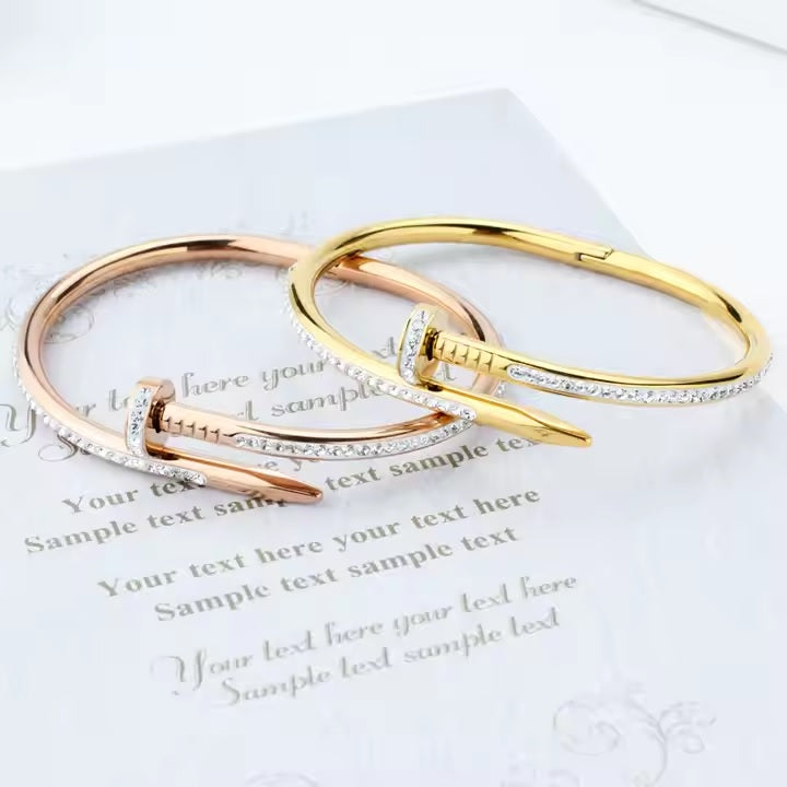 Stainless Steel Nail Shape Cuff Bangle - Designer Bracelet for Women & Girls