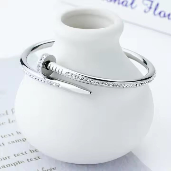 Stainless Steel Nail Shape Cuff Bangle - Designer Bracelet for Women & Girls