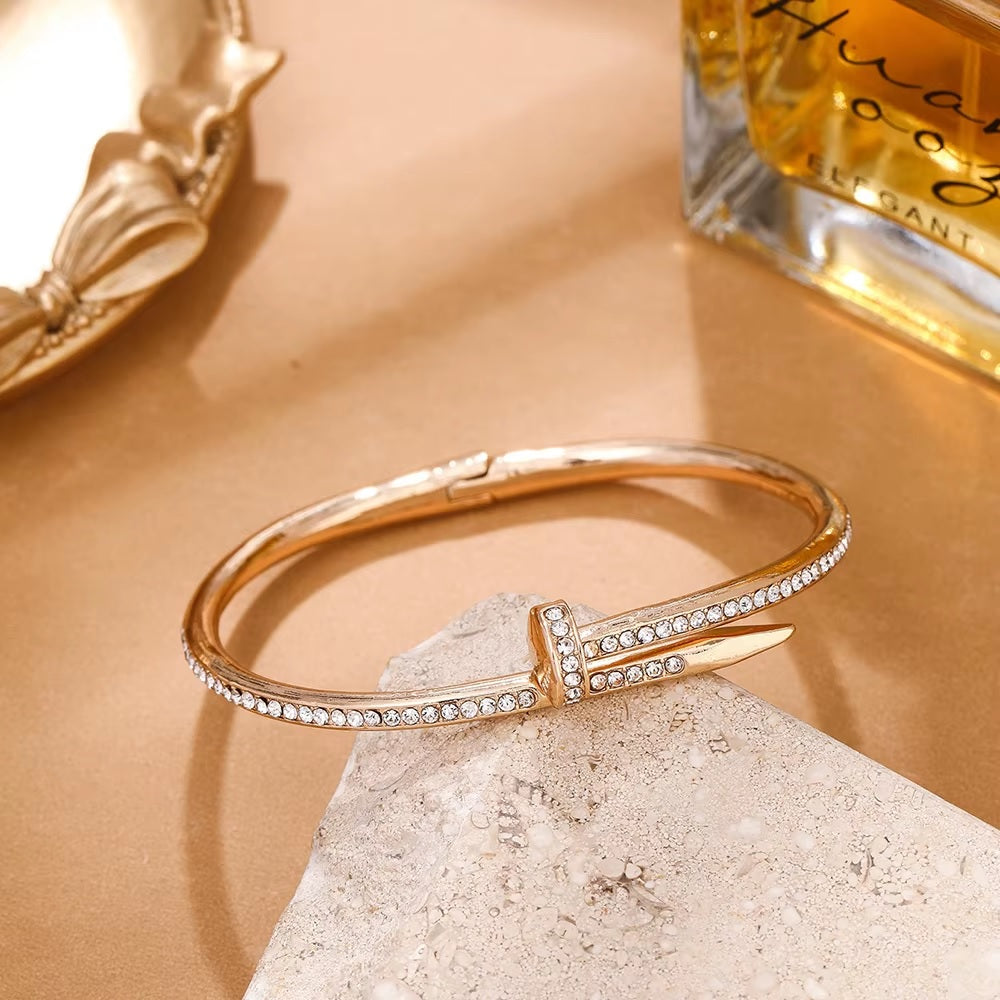 Stainless Steel Nail Shape Cuff Bangle - Designer Bracelet for Women & Girls