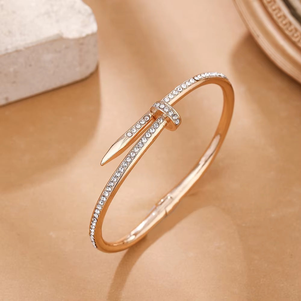 Stainless Steel Nail Shape Cuff Bangle - Designer Bracelet for Women & Girls