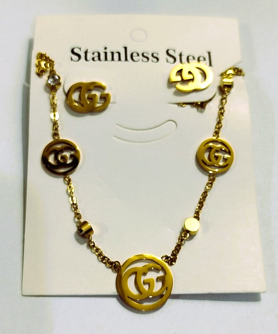 Elegant Golden Earring & Necklace Set - Stainless Steel | Mazia Fashion
