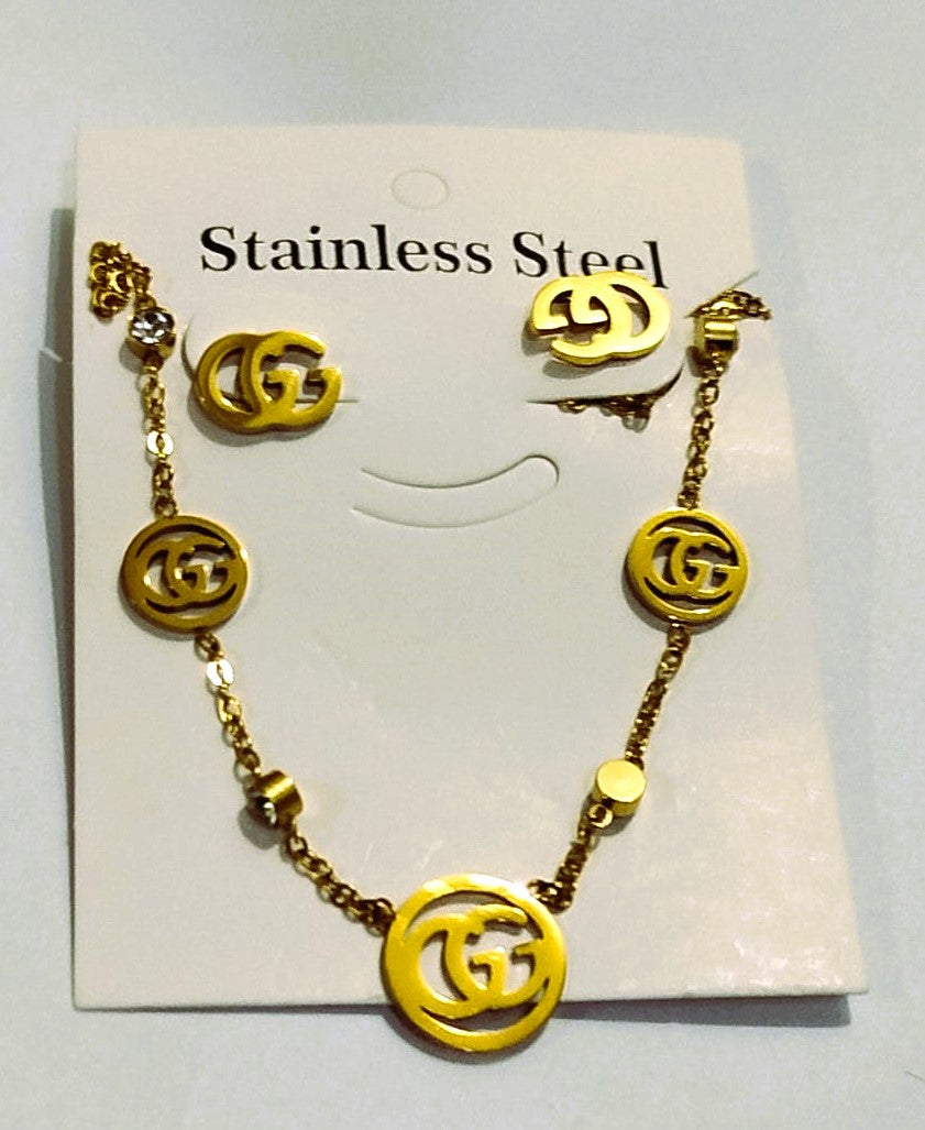 Elegant Golden Earring & Necklace Set - Stainless Steel | Mazia Fashion