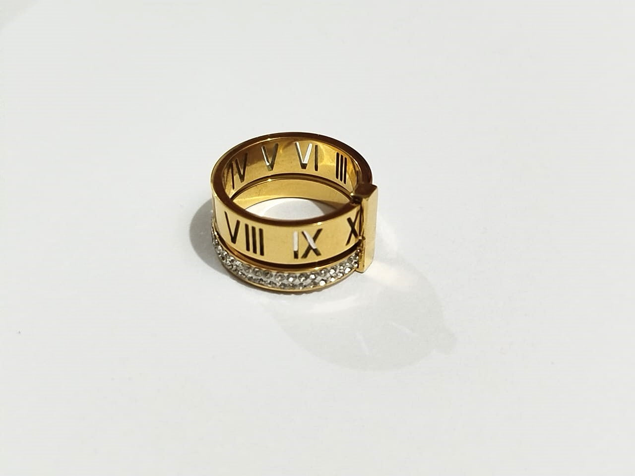 Luxury Roman Numeral Stainless Steel Ring with Crystals – Mazia Fashion