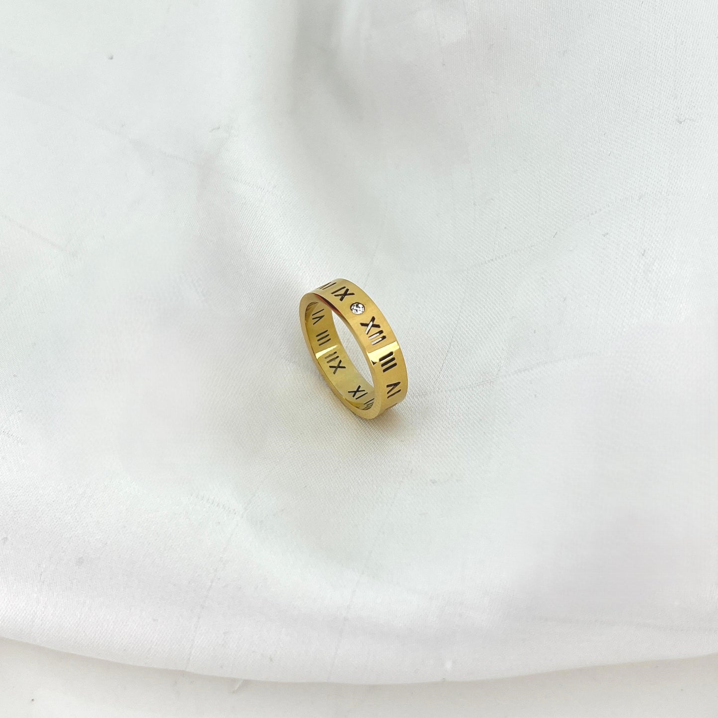 Roman Numerals Zircon Stainless Steel Ring for Girls