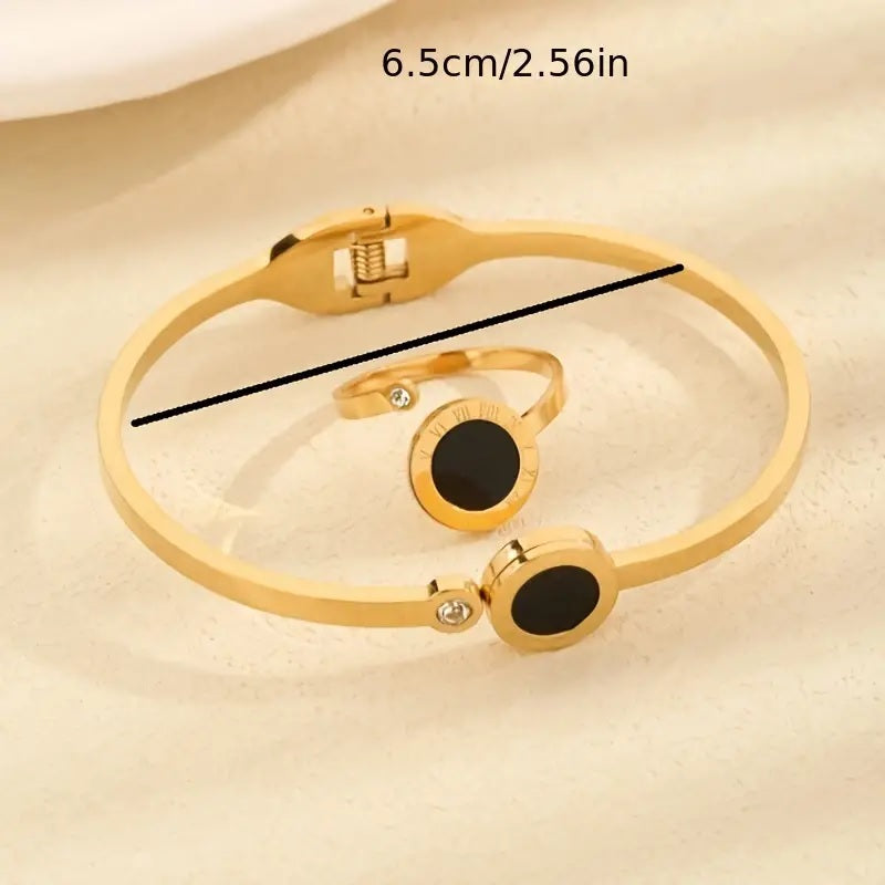 Luxury Roman Bangle with Ring Set for Girls - Stainless Steel Jewelry