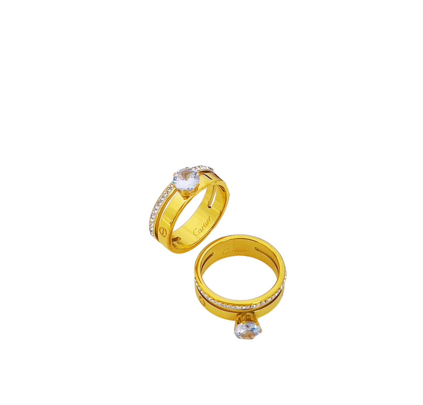 Golden Stainless Steel Ring with Shining Crystal Rinshine Stones