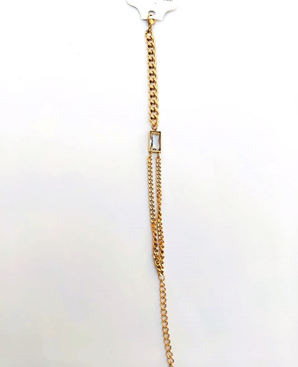 Double Chain Diamond Square Bracelet – Elegant Stainless Steel Link Chain for Every Occasion | Mazia Fashion