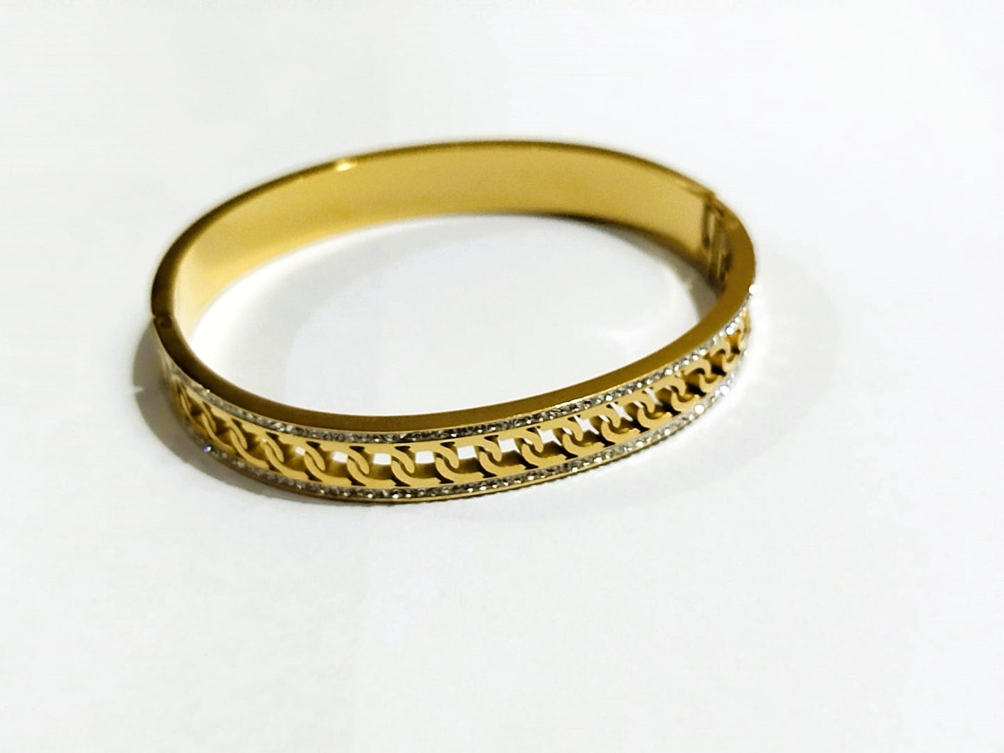 Double Zircon Bangle with Diamond Cuban Link – Elegant Women’s Jewelry by Mazia Fashion