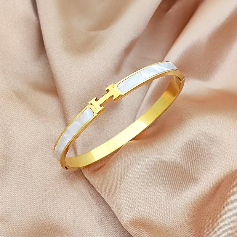 Luxury H Bracelet for Women – Stainless Steel & Natural Shell | Mazia Fashion
