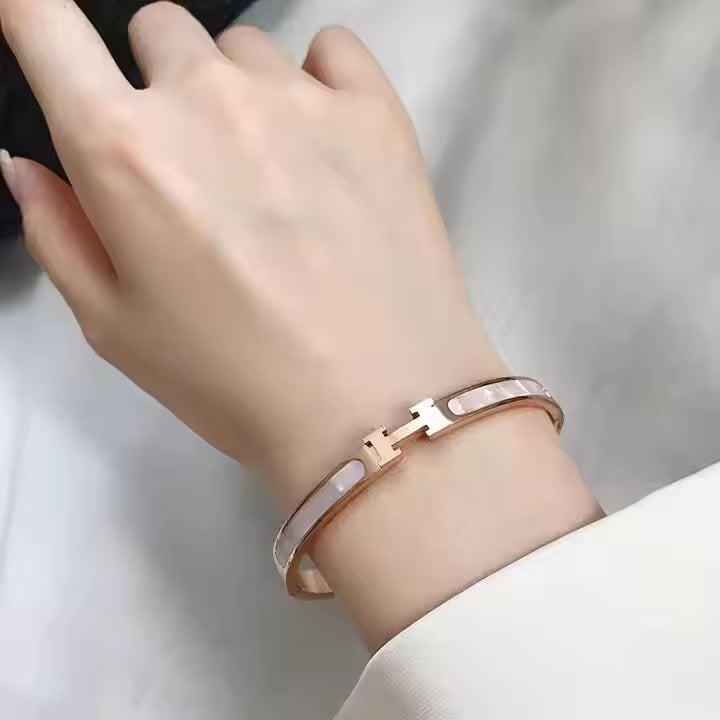 Luxury H Bracelet for Women – Stainless Steel & Natural Shell | Mazia Fashion