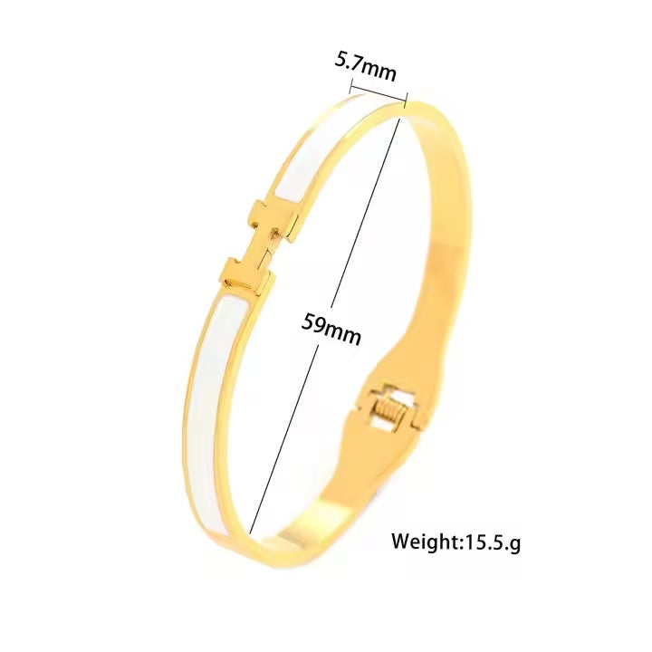 Luxury H Bracelet for Women – Stainless Steel & Natural Shell | Mazia Fashion