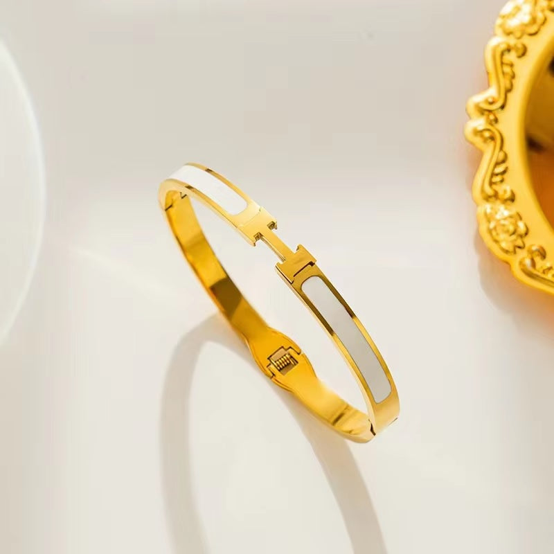 Luxury H Bracelet for Women – Stainless Steel & Natural Shell | Mazia Fashion