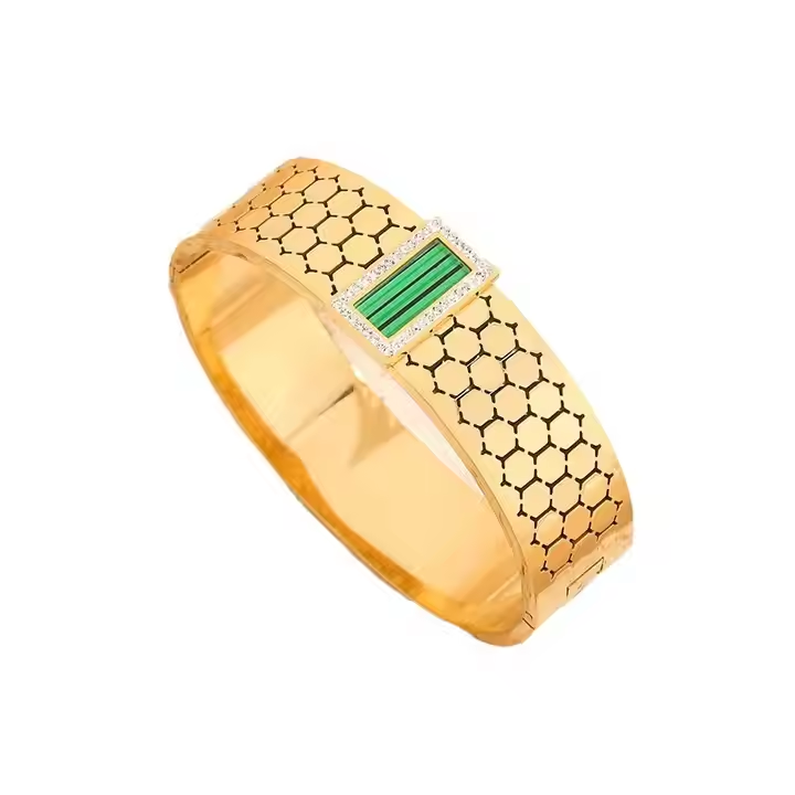 Vintage Honeycomb Diamond Bracelet – Retro Stainless Steel Bangle | Mazia Fashion