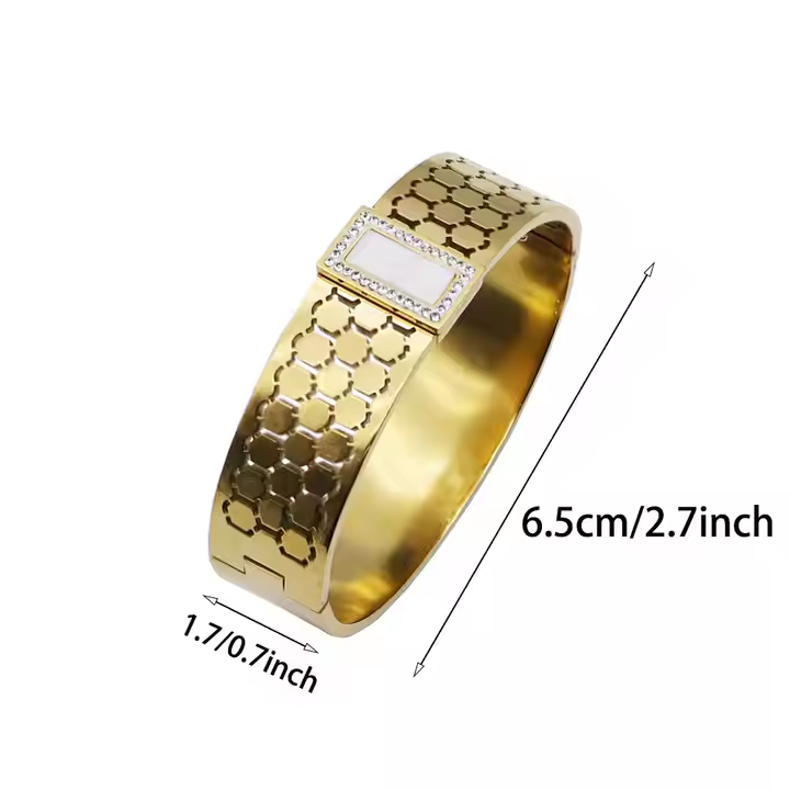 Vintage Honeycomb Diamond Bracelet – Retro Stainless Steel Bangle | Mazia Fashion