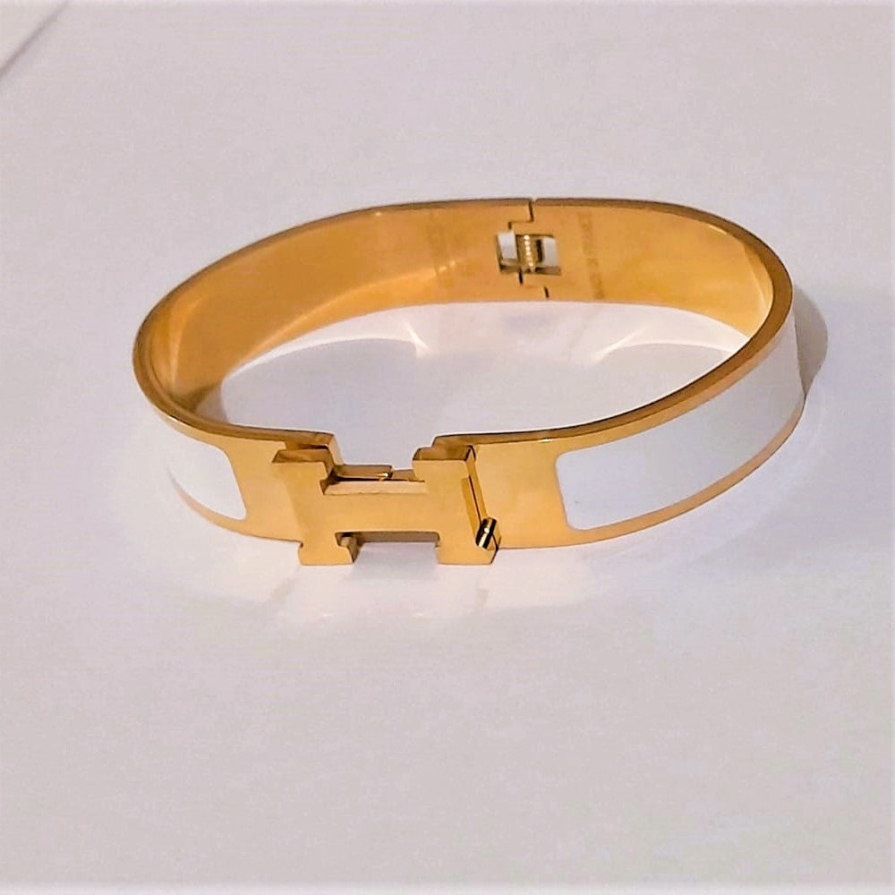 Stainless Steel H Wide Cuff Bangle Bracelet for Women & Girls – Fashion Jewelry Kara