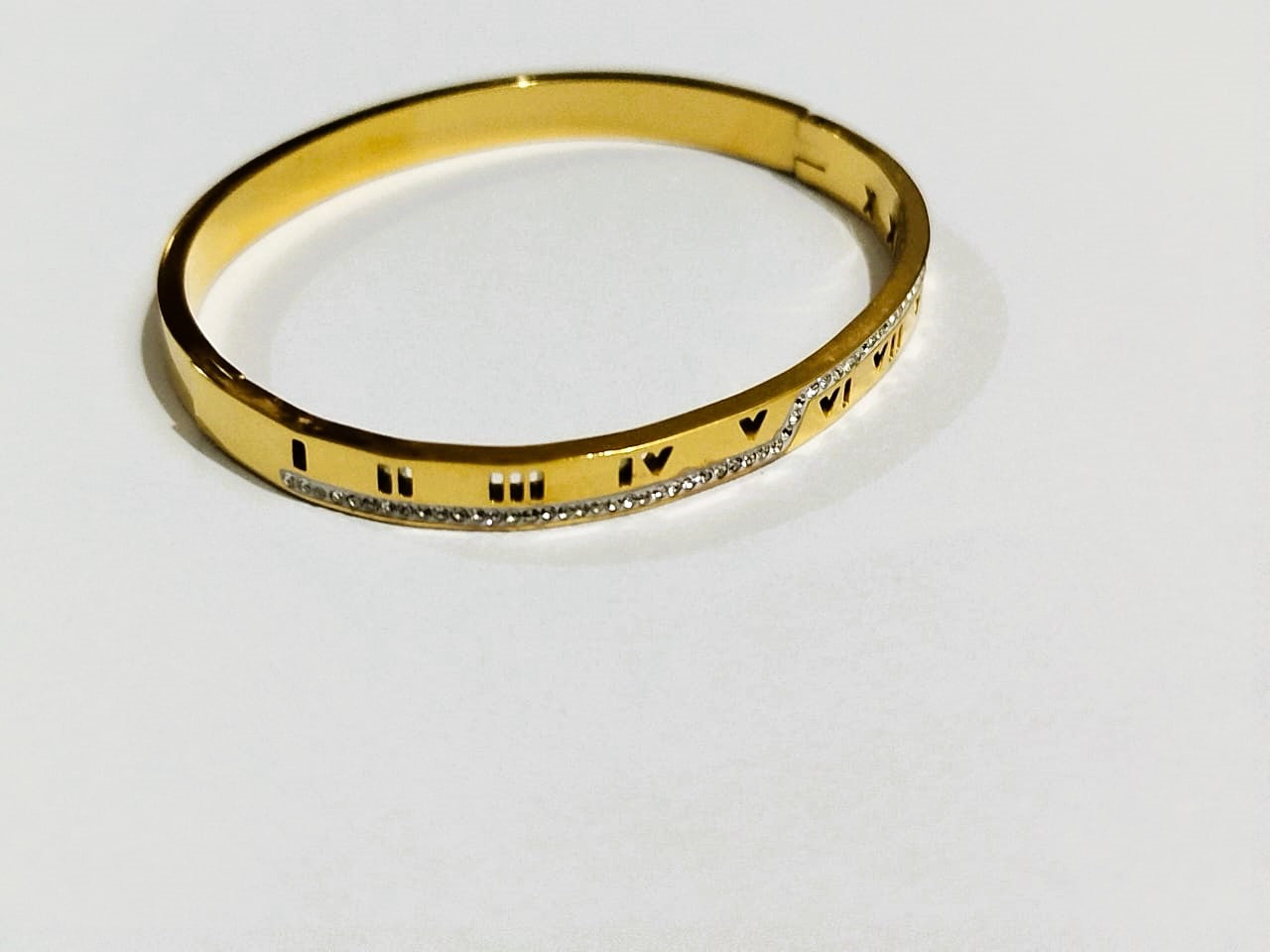 Roman-Inspired Golden Bangle with Crystal Rinshine Stones – Elegant Stainless Steel Jewelry | Mazia Fashion