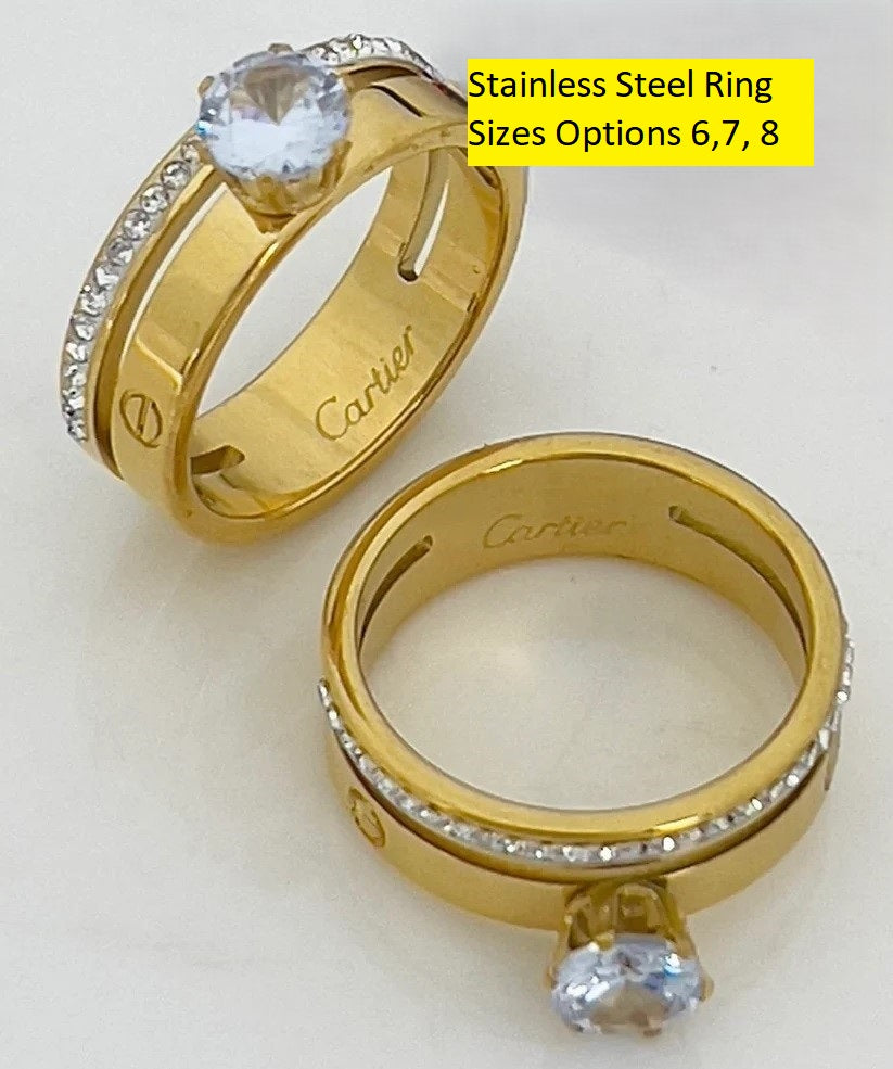 Golden Stainless Steel Ring with Shining Crystal Rinshine Stones