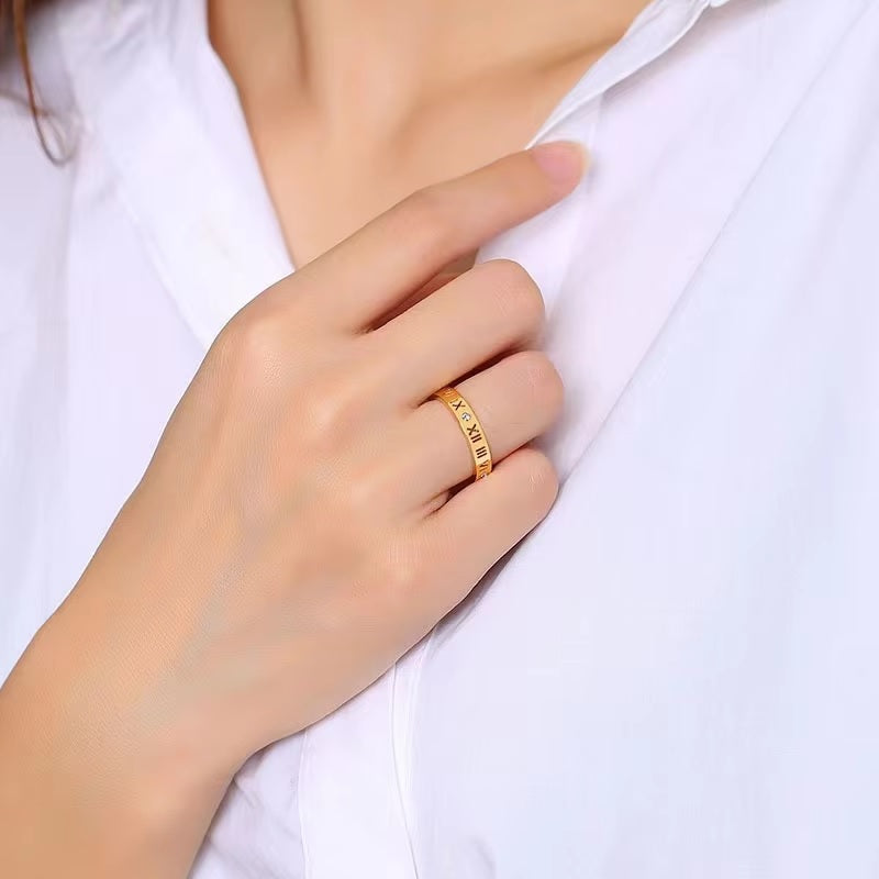 Roman Numerals Zircon Stainless Steel Ring for Girls