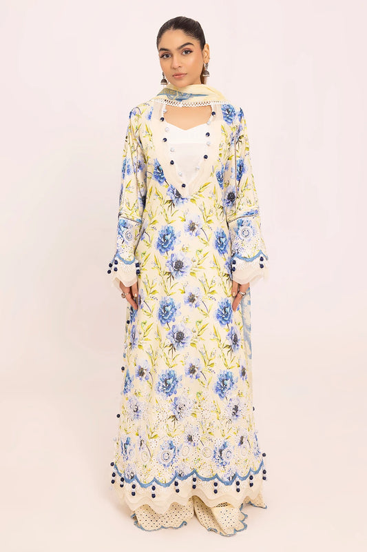 Gul Ahmed 3 Piece Unstitched Embroidered Lawn Suit with Printed Chiffon Dupatta BM-42036