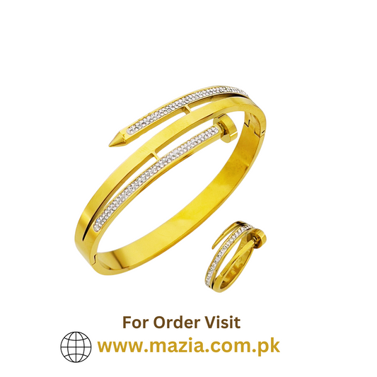 Openable Nail Keel Bangle with Ring – Double Rinshine | Premium Stainless Steel Set