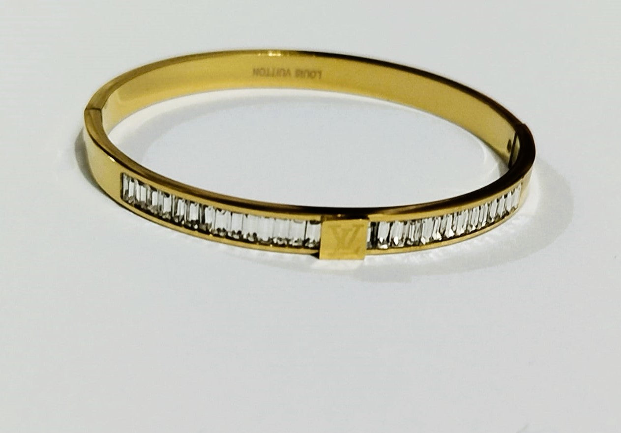 Stainless Steel Bangle with Crystal Stones – Mazia Fashion