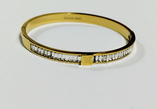 Stainless Steel Bangle with Crystal Stones – Mazia Fashion