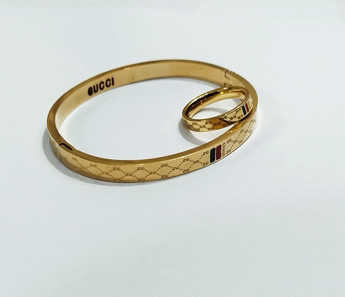 Elegant Stainless Steel Bangle with Matching Ring for Girls Gc – Mazia Fashion
