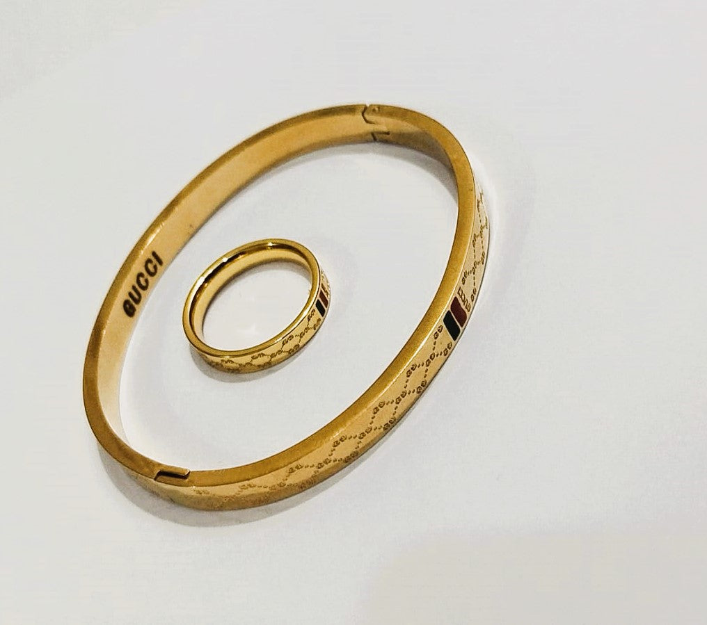 Elegant Stainless Steel Bangle with Matching Ring for Girls Gc – Mazia Fashion