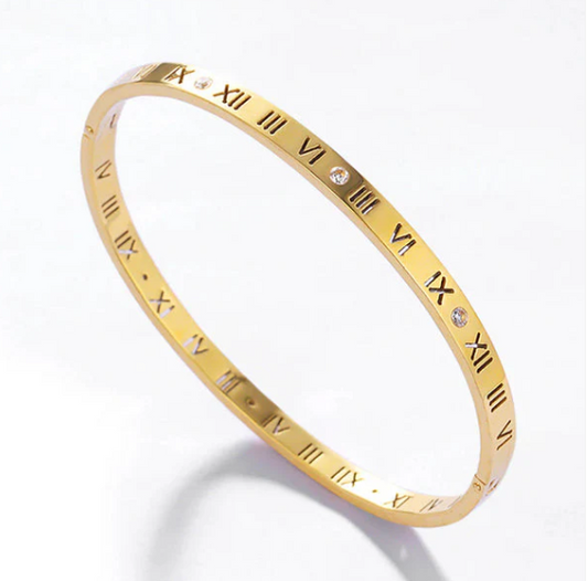 Roman Numeral Stainless Steel Bangle For Girls-Unisex