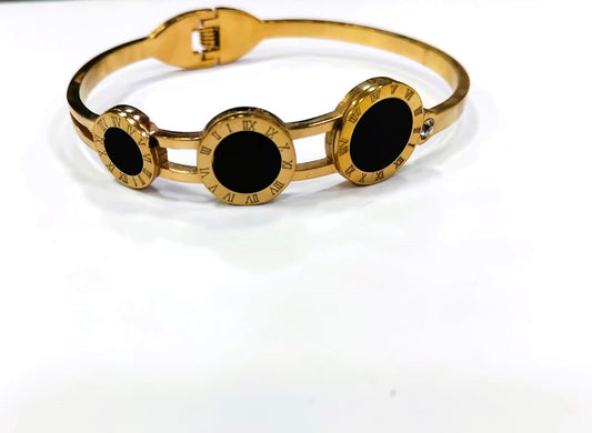 Roman Numeral Black and White Stainless Steel Bangle – Elegant Bracelet by Mazia Fashion
