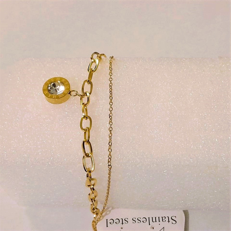 Elegant Double Chain Roman Bracelet - Stainless Steel Designer Jewelry for Girls