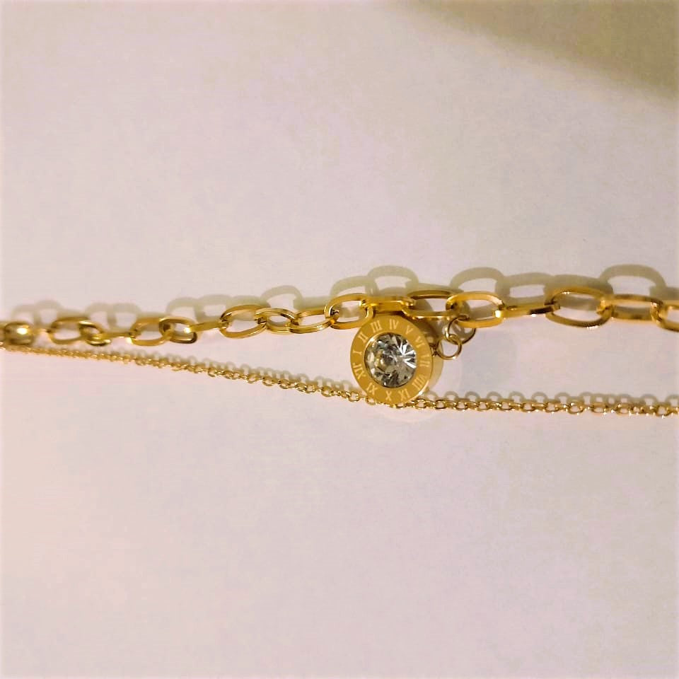 Elegant Double Chain Roman Bracelet - Stainless Steel Designer Jewelry for Girls