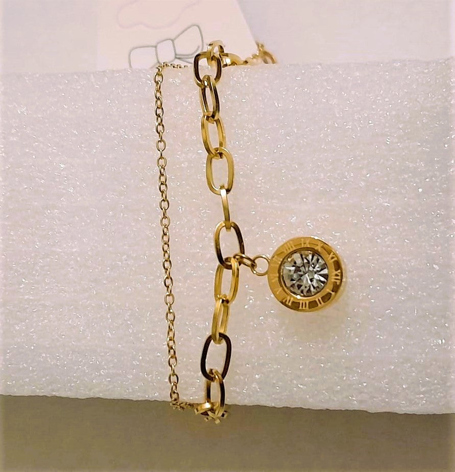 Elegant Double Chain Roman Bracelet - Stainless Steel Designer Jewelry for Girls