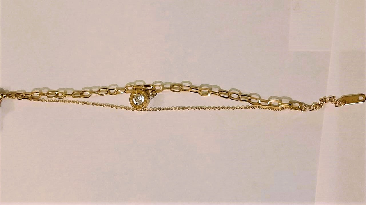 Elegant Double Chain Roman Bracelet - Stainless Steel Designer Jewelry for Girls