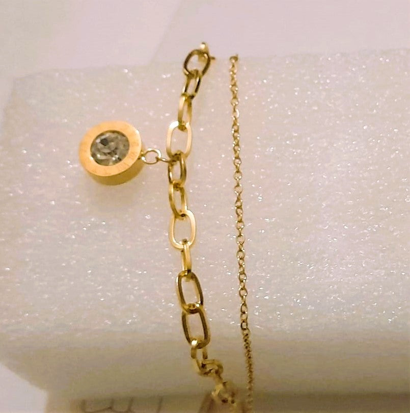 Elegant Double Chain Roman Bracelet - Stainless Steel Designer Jewelry for Girls