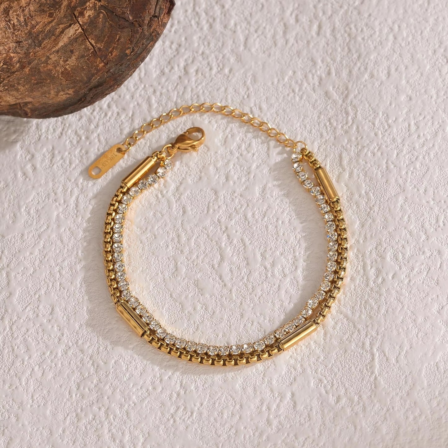 Double-Layer Stainless Steel Bracelet – Crystal Zirconia Chain for Women Mazia Fashion