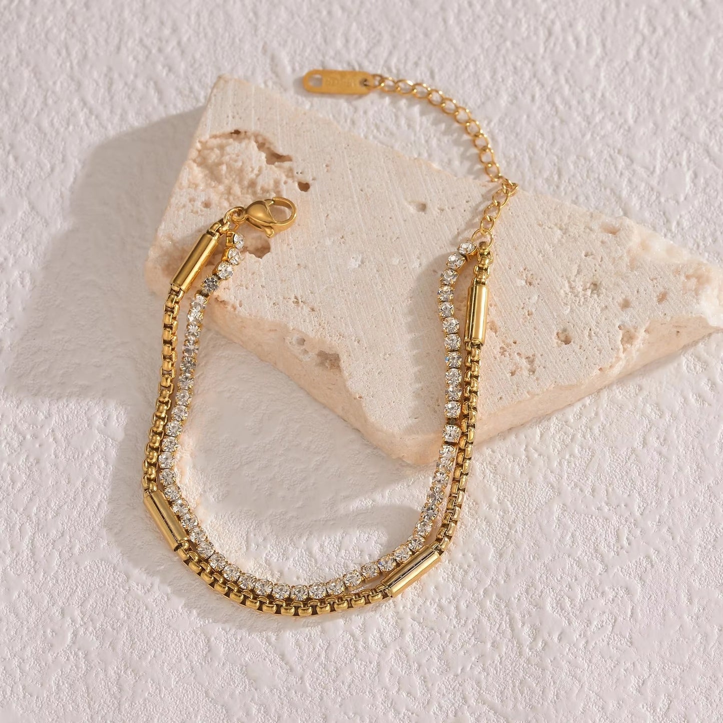 Double-Layer Stainless Steel Bracelet – Crystal Zirconia Chain for Women Mazia Fashion