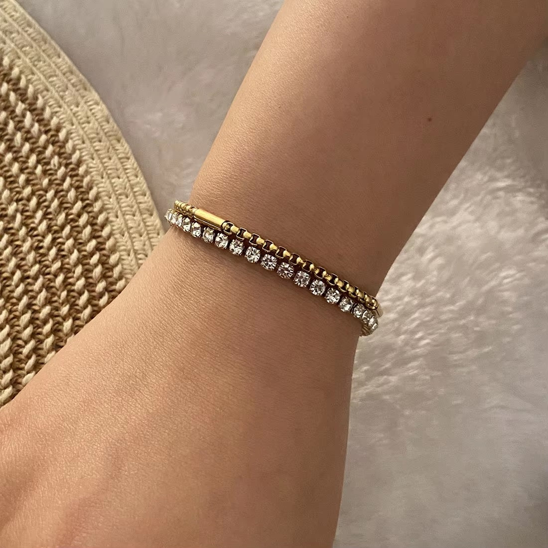 Double-Layer Stainless Steel Bracelet – Crystal Zirconia Chain for Women Mazia Fashion