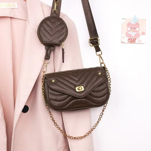 2pcs Women’s Designer-Inspired Handbag Set – PU Leather Shoulder Bag with Coin Purse| Mazia Fashion