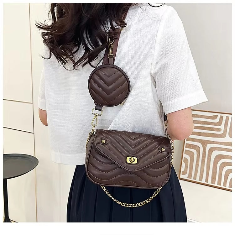 2pcs Women’s Designer-Inspired Handbag Set – PU Leather Shoulder Bag with Coin Purse| Mazia Fashion