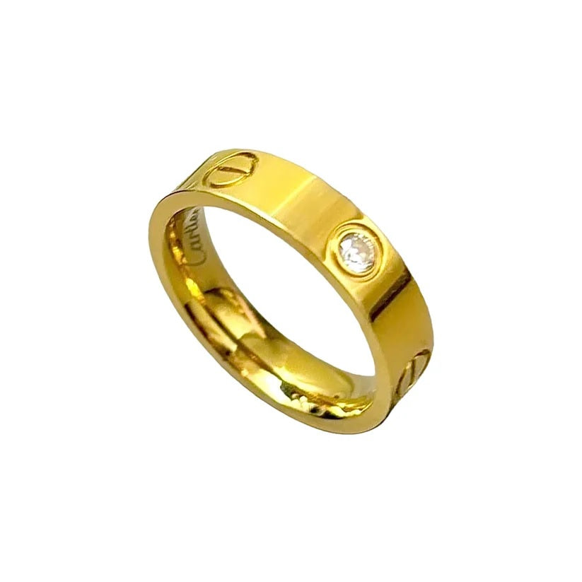 Golden Stainless Steel Ring with Crystal Stones | Mazia