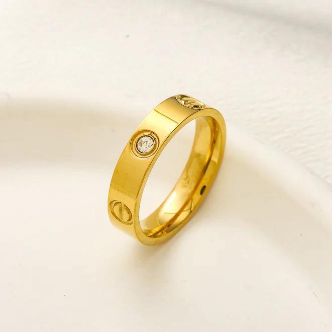 Golden Stainless Steel Ring with Crystal Stones | Mazia