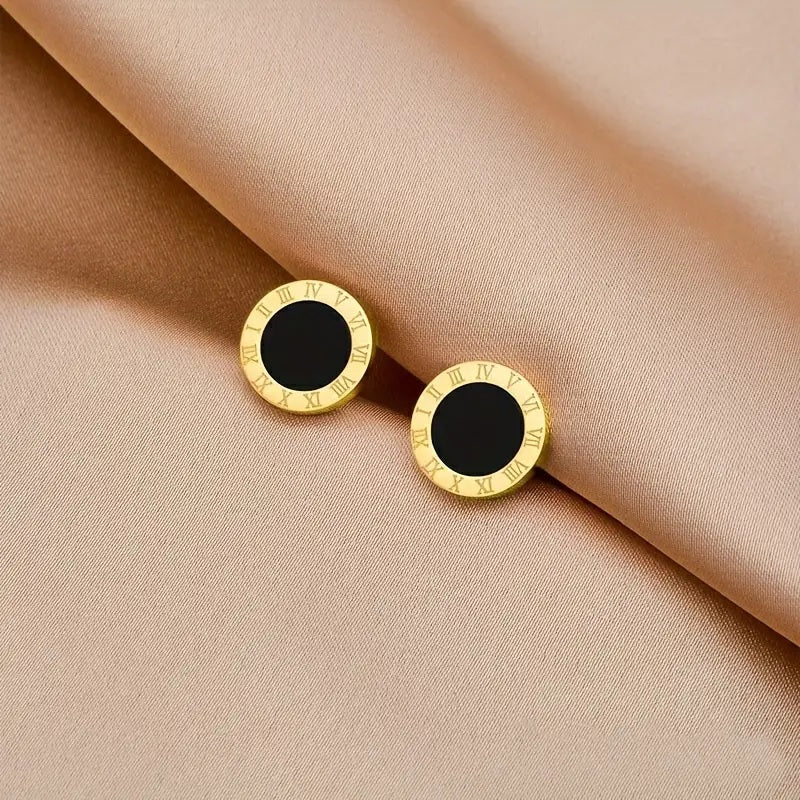 Roman Tops Earrings - Stainless Steel Golden & Black | Mazia Fashion