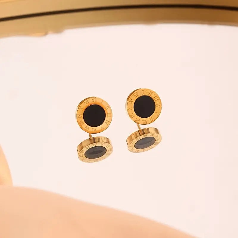 Roman Tops Earrings - Stainless Steel Golden & Black | Mazia Fashion