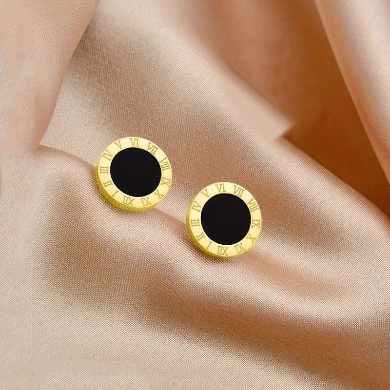 Roman Tops Earrings - Stainless Steel Golden & Black | Mazia Fashion