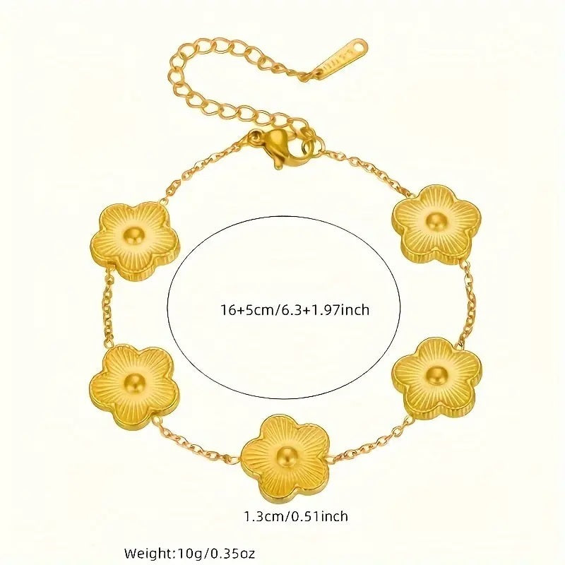 Elegant Stainless Steel Gold-Tone Cherry Blossom Flower Bracelet - A Timeless Piece