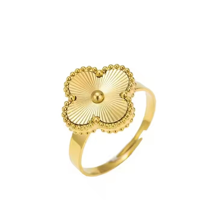 Golden Flower Clover Stainless Steel Ring for Girls – Elegant & Tarnish-Free | Mazia Fashion