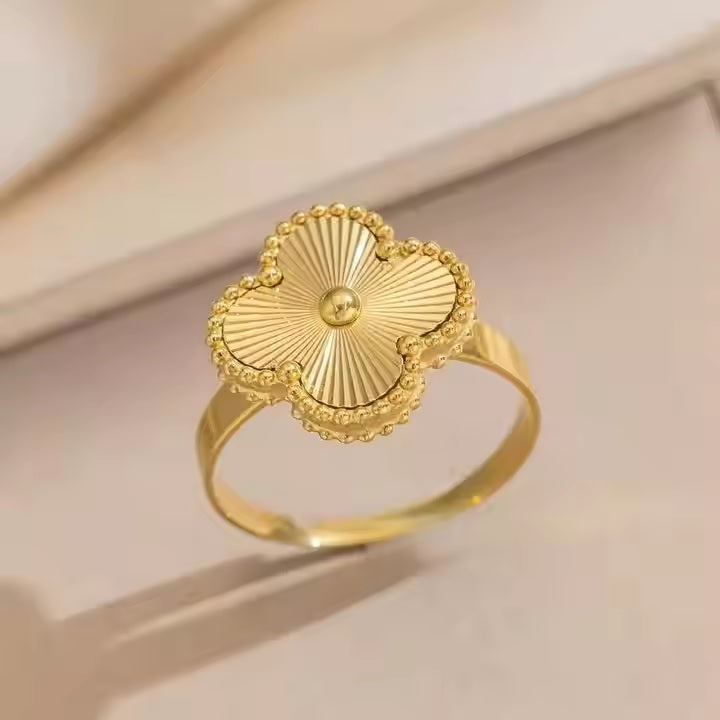 Golden Flower Clover Stainless Steel Ring for Girls – Elegant & Tarnish-Free | Mazia Fashion