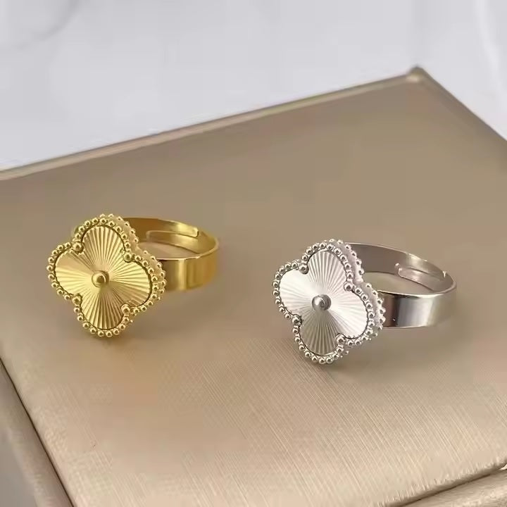 Golden Flower Clover Stainless Steel Ring for Girls – Elegant & Tarnish-Free | Mazia Fashion