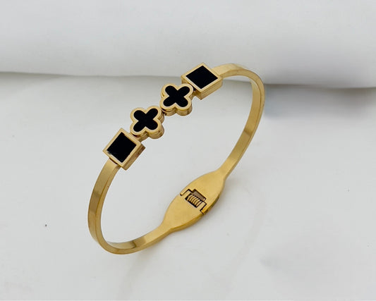 Multi Black Clover Bangle – Golden Stainless Steel Bracelet